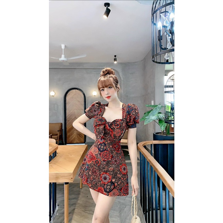 [HCM]ĐẦM XÒE DỰ TIỆC SANG TRỌNG IN HOAI TIẾT KÈM NƠ SIÊU ĐẸP