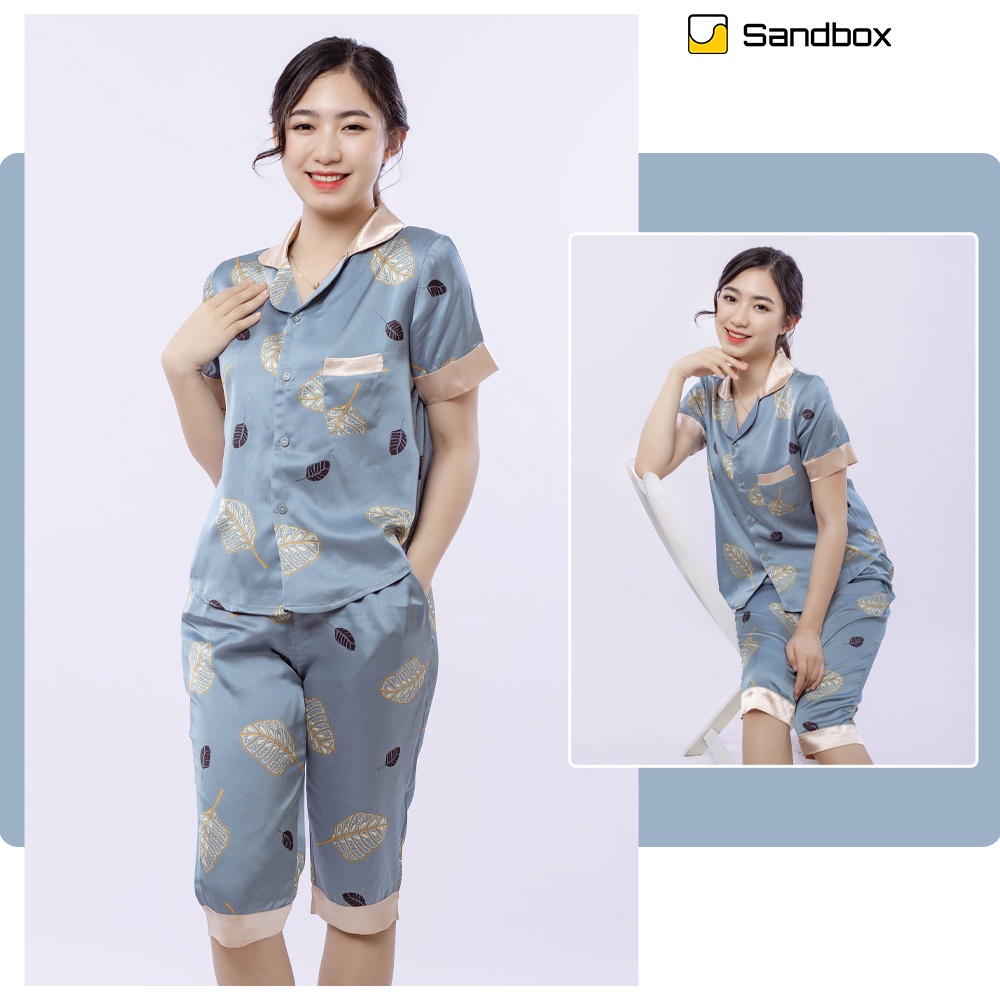Đồ Bộ Nữ Mặc Nhà Pijama Lụa Nhật Mềm Mát Mùa Hè SANDBOX Thiết Kế Tay Cộc Quần Lửng Họa Tiết Nhã Nhặn - BLL22005