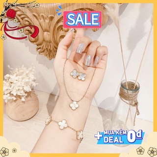 Set vòng tay,khuyên, vòng cổ nữ Cỏ 4 lá