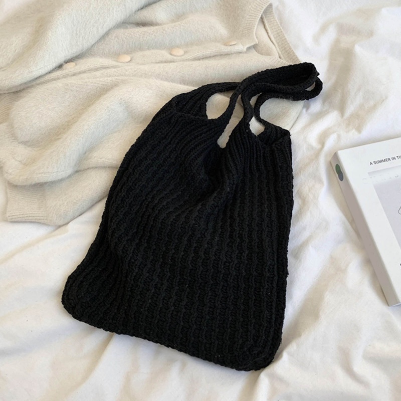 Túi Xách Tote Dệt Kim Mềm Màu Trơn Cỡ Lớn Phong Cách Cổ Điển Thời Trang Cho Nữ