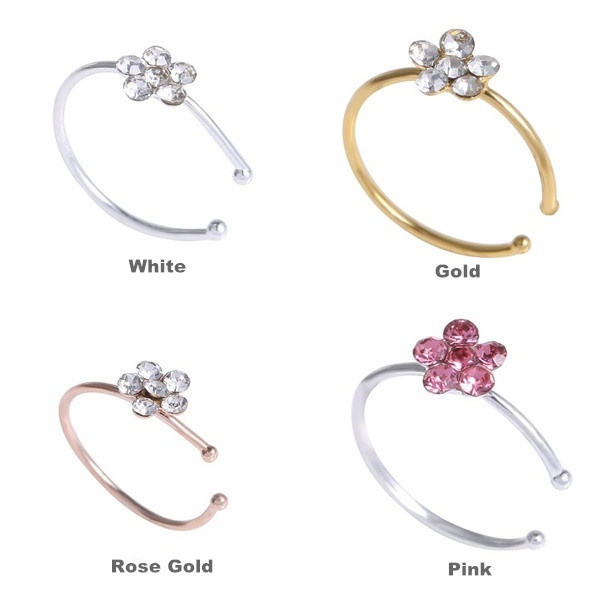 Khuyên Mũi Hình Hoa Đính Đá 5 Màu 12 Màu Lựa Chọn