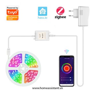 Bộ đèn led dây 15m đổi màu rgb zigbee 3.0 tuya nháy theo nhạc zhue-02 zigbee2mqtt zha hass