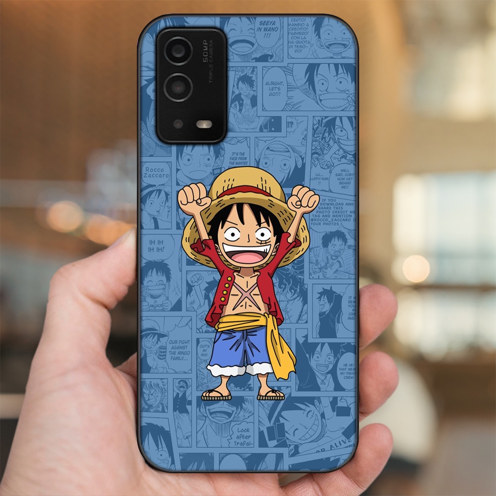 Ốp lưng Oppo A55 4G, A55 5G viền đen in hình Luffy One Piece