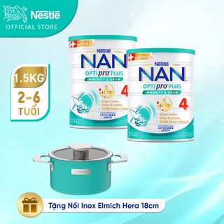  Bộ 2 lon Sữa bột Nestlé NAN OPTIPRO PLUS 4 1500g/lon với 5HMO Giúp tiêu hóa tốt
