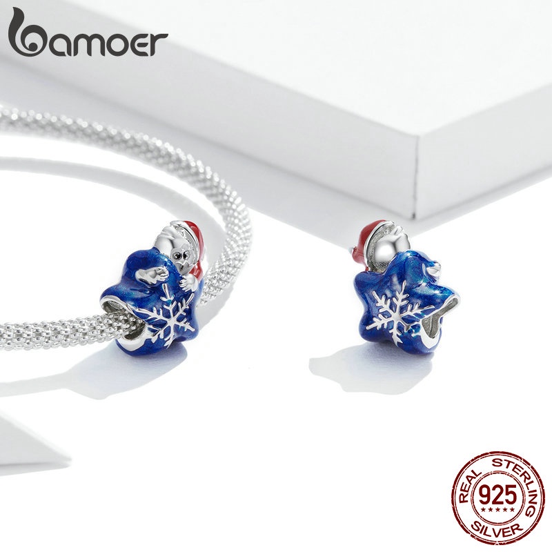 Hạt phụ kiện Bamoer bằng bạc 925 dành cho vòng tay/dây chuyền chủ đề Giáng Sinh 5 kiểu lựa chọn BSC372