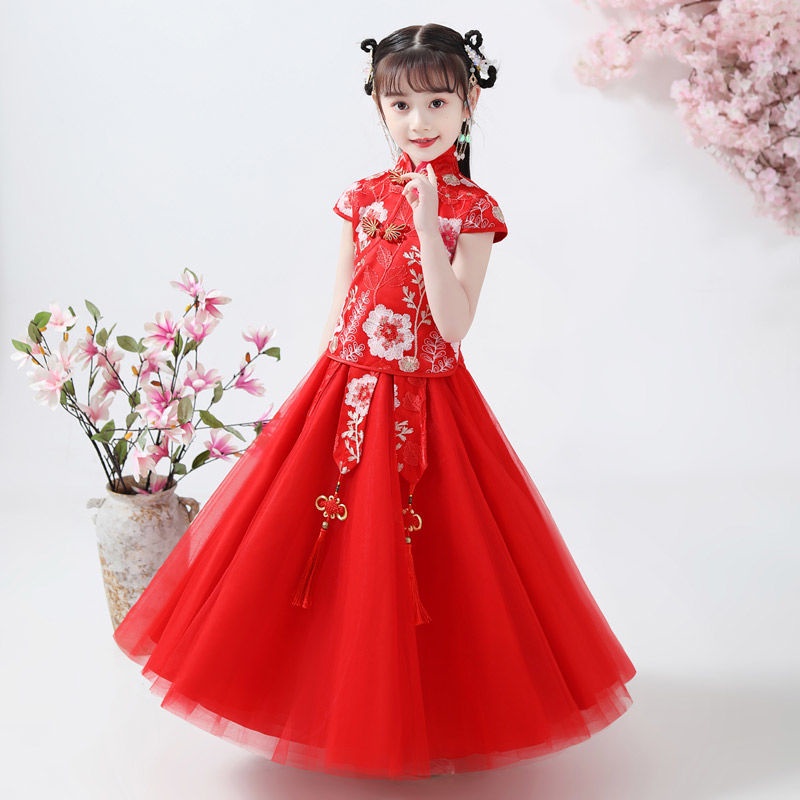 Bộ Đầm Sườn Xám Tay Ngắn Phong Cách Trung Hoa Thời Trang Mùa Hè Xinh Xắn Cho Bé Gái