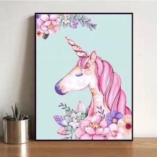 TRANH SỐ HOÁ NGỰA MỘT SỪNG, HOA HƯỚNG DƯƠNG SIZE 40*50