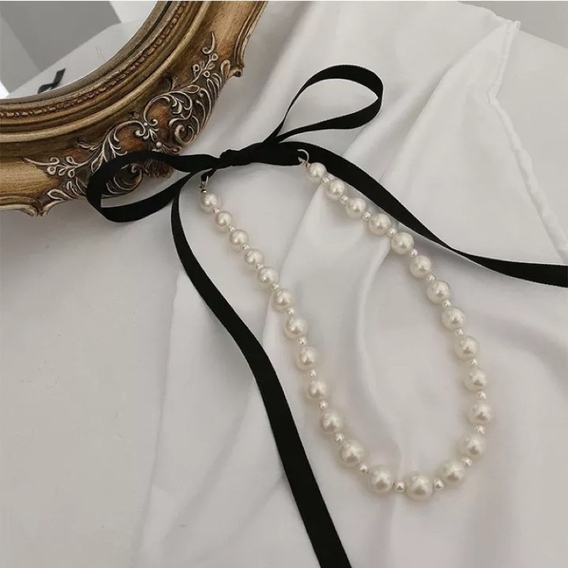 vòng cổ chocker cao cấp đính hạt ngọc đeo được nhiều kiểu mã Th016458