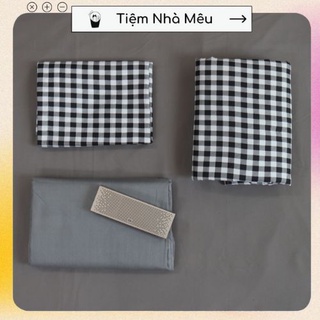 ( ẢNH THẬT )Bộ Chăn Ga Gối Cotton 3D✨m6/m8/2m-Tiệm Nhà Mêu✨Set 4 Món 2 Vỏ gối ,drap , vỏ chăn Caro Đen Trắng Ô Nhỏ