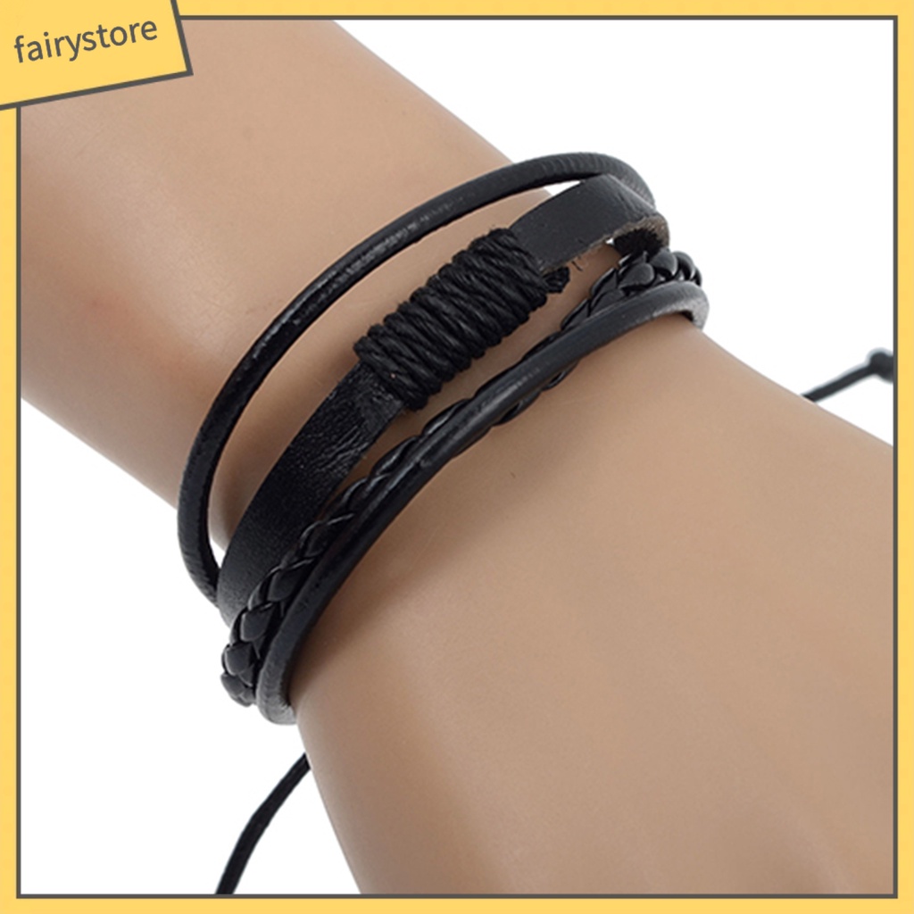 Vòng tay bện 4 lớp giả da thời trang phong cách unisex