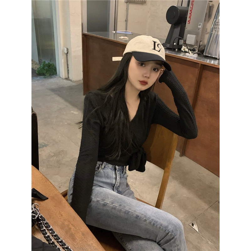 Áo Thun Tay Dài Cổ Chữ V Thời Trang 2022 Dành Cho Nữ