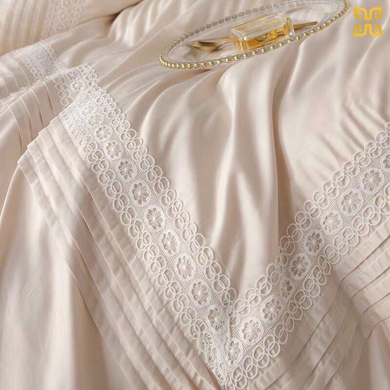 Bộ chăn ga gối cotton lụa bèo nhúm siêu xinh- Chăn ga gối bèo nơ chùm giường cao cấp hàng nhập khẩu