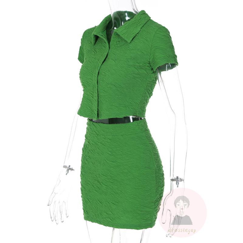 Set Áo Sơ Mi Ngắn Tay 2 Dây + Chân Váy Màu Sắc Thời Trang Cho Nữ