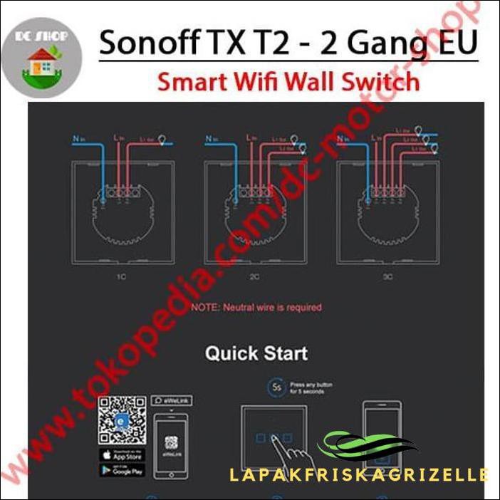 Công Tắc Cảm Ứng Thông Minh Sonoff Touch Tx T2 Eu-2Gang Rf 433mhz - Tx T2 Eu 2gang