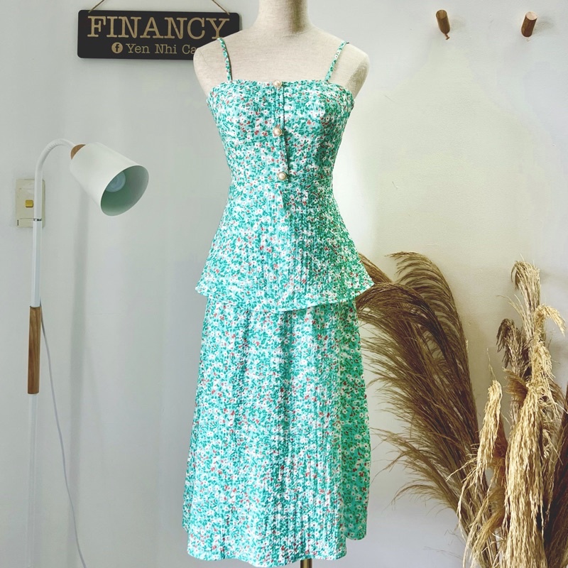 Váy 2 dây hoa nhí dáng dài cổ điển phong cách retro nữ tính FINANCY VT03 | WebRaoVat - webraovat.net.vn