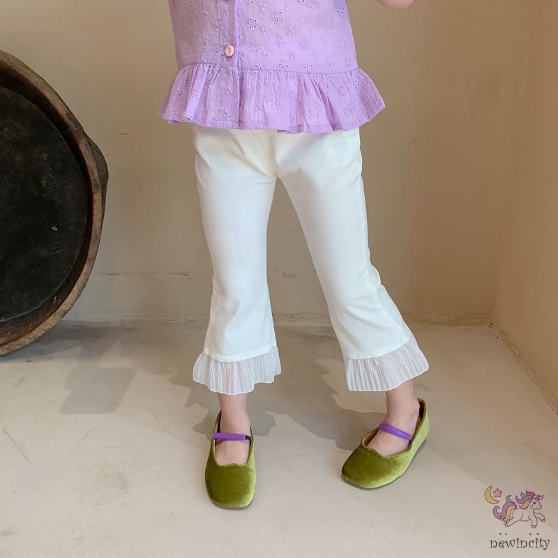 Quần dài phối ren nhún bèo phong cách Hàn Quốc xinh xắn dành cho bé gái