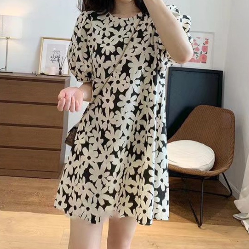 Đầm Tay Ngắn Thiết Kế Thanh Lịch Cho Nữ 164523 Đầm Dài Tay Ngắn Họa Tiết Hoa Thời Trang Cho Nữ