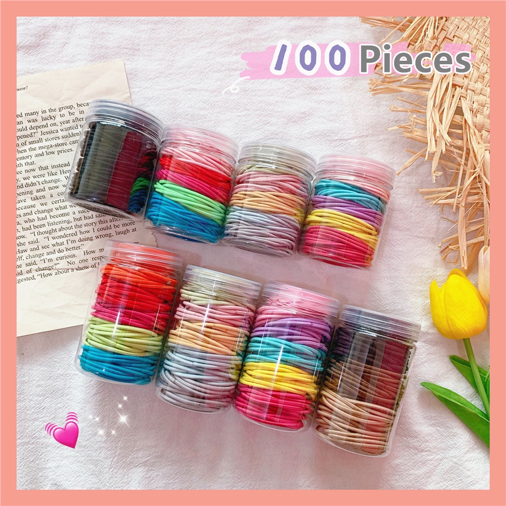 Set 100 Dây Thun Cột Tóc Co Giãn Nhiều Màu Tiện Dụng Dành Cho Nữ