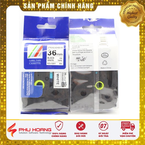 Băng nhãn Brother Nhãn in Hze-261 , 36mm*8m, chữ đen nền trắng, Black on White