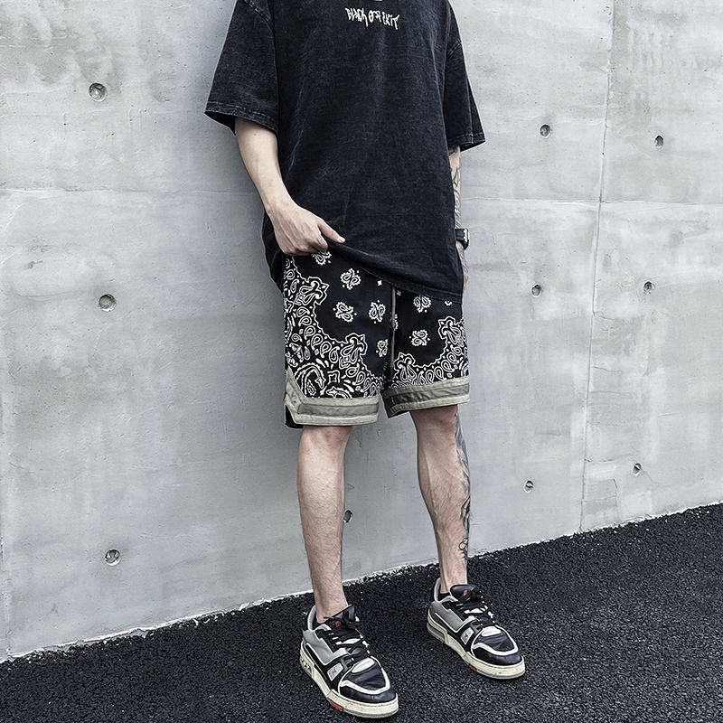 Dark High Street Style National Fashion Paisley Loose Shorts Men's and Women's Retro Sports Shorts Hip-Hop Fashionable Brand Fifth Pants Men's cyBa