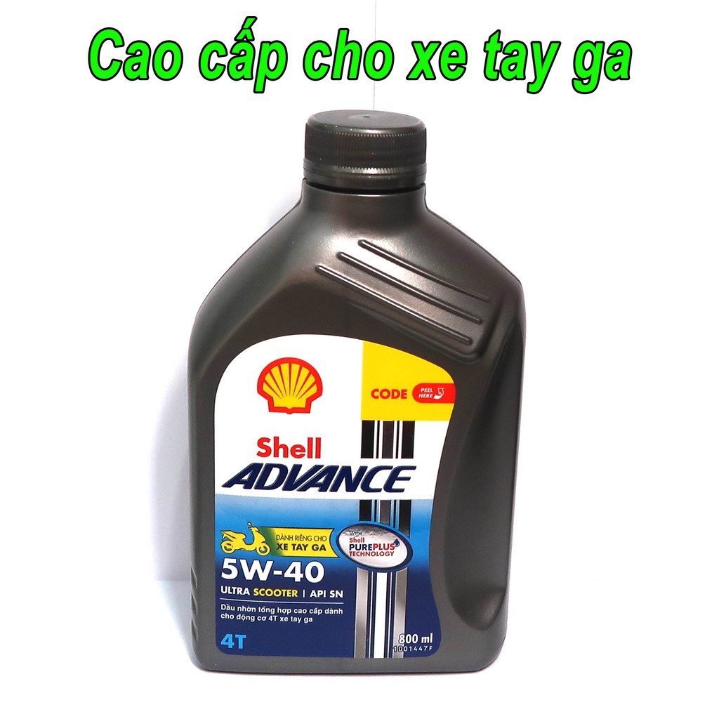 [DauNhot-PhuGia]Nhớt shell Advance ultra 5W40 cho xe tay ga, nhớt xe ga shell ultra 5W40 chai 800ml và 1 lít