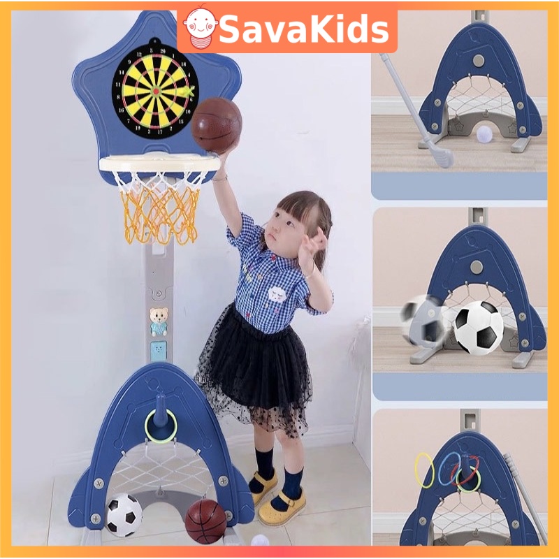 Bộ đồ chơi bóng rổ cho bé 5in1 cỡ lớn cao 1m65 cho bé từ 1-8 tuổi có thể nâng lên hạ xuống Savakids