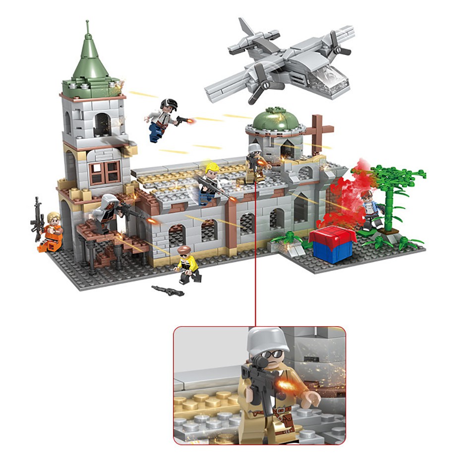 Set 728 khối đồ chơi lắp ghép LEGO phong cách nhà thờ PUBG DIY cho bé