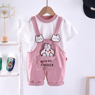 Set Áo Thun Tay Ngắn & Quần Yếm Cho Bé Gái Từ 0-5 Tuổi