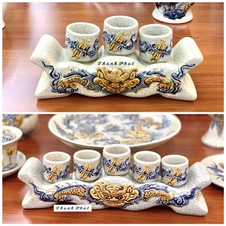 Bộ kỷ 3 chén thờ, 5 chén thờ men rạn đắp nổi bát tràng- chum nước men rạn, kỷ chén thờ