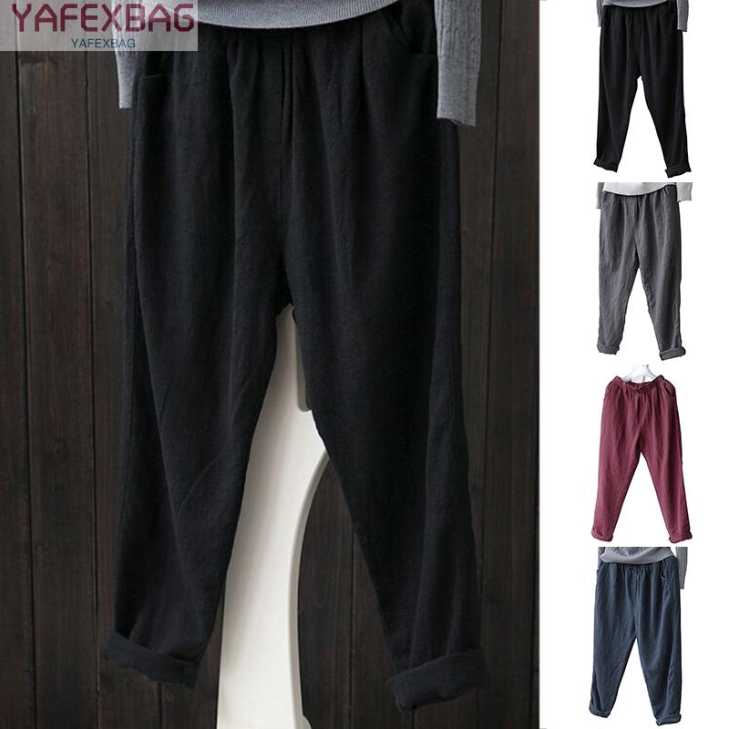 Quần cotton dài lưng co giãn màu trơn thời trang nữ | BigBuy360 - bigbuy360.vn