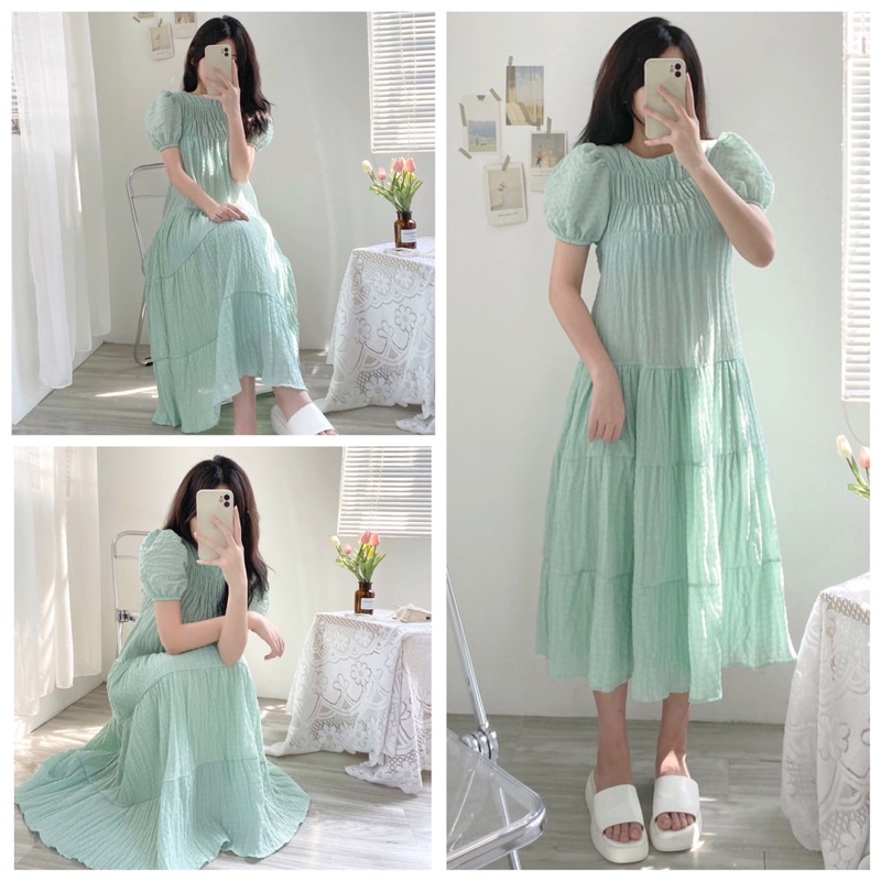 Váy đầm maxi dáng dài chất xốp không nhăn vintage trơn pastel nàng thơ nhẹ nhàng nữ tính dễ thương