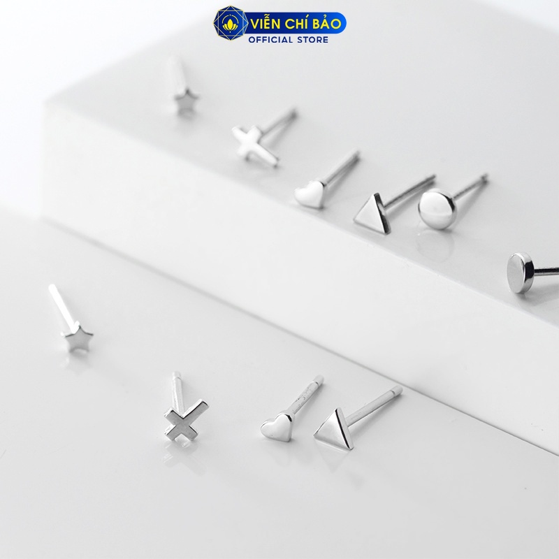 Bông tai bạc nữ trơn nhiều hình chất liệu bạc 925 thời trang phụ kiện trang sức nữ thương hiệu Viễn Chí Bảo B400567