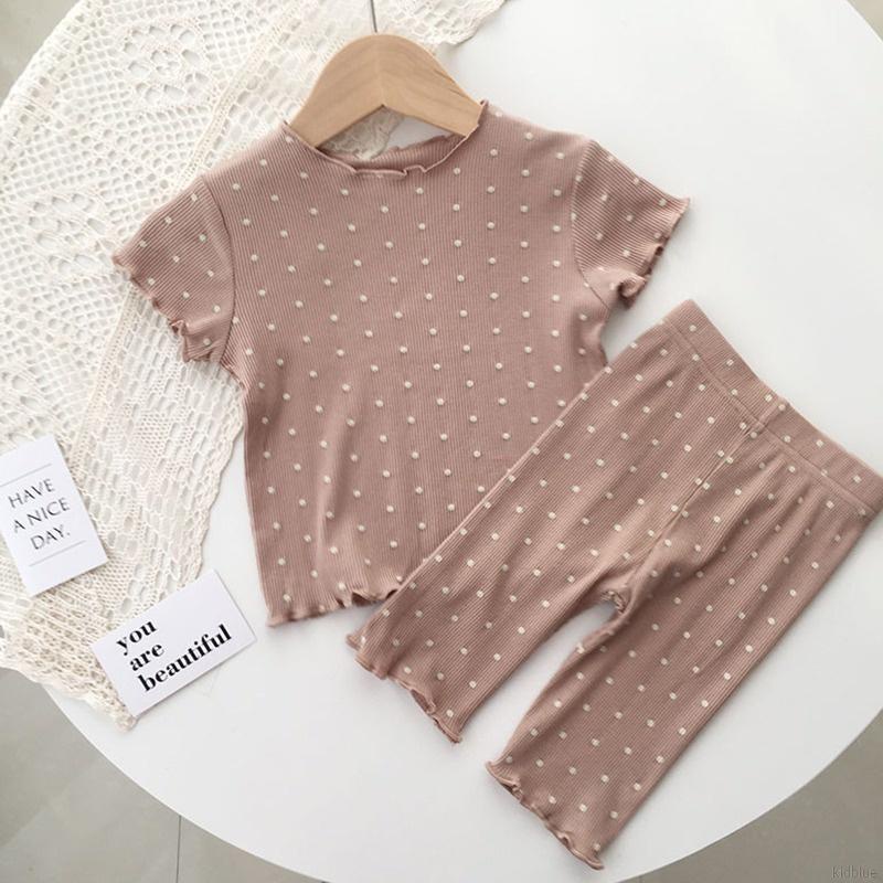 Bộ đồ ngủ họa tiết chấm bi phong cách phương tây thời trang mùa hè cho bé