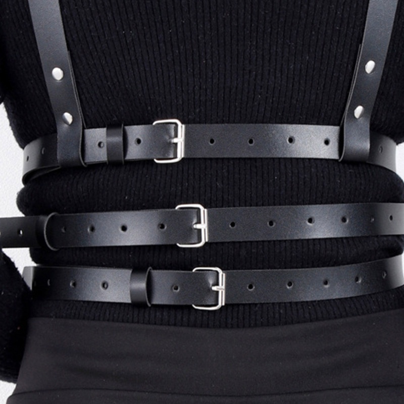Đai Nịt Bụng Bằng Da Có Dây Đeo Phong Cách Punk Cá Tính Cho Nữ