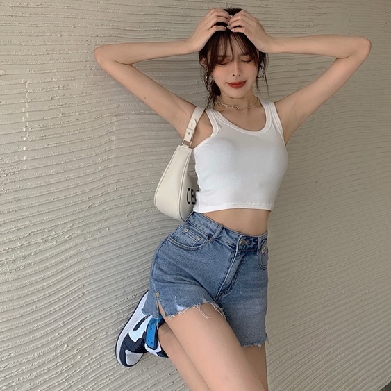 Quần Short Denim Lưng Cao Ống Rộng Xẻ Tà Viền Gợi Cảm Phong Cách Trung Hoa Thời Trang Mùa Hè Mới