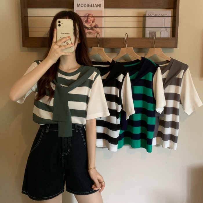 Áo thun ZHELIHANGFEI giả hai lớp dáng rộng thời trang dành cho nữ