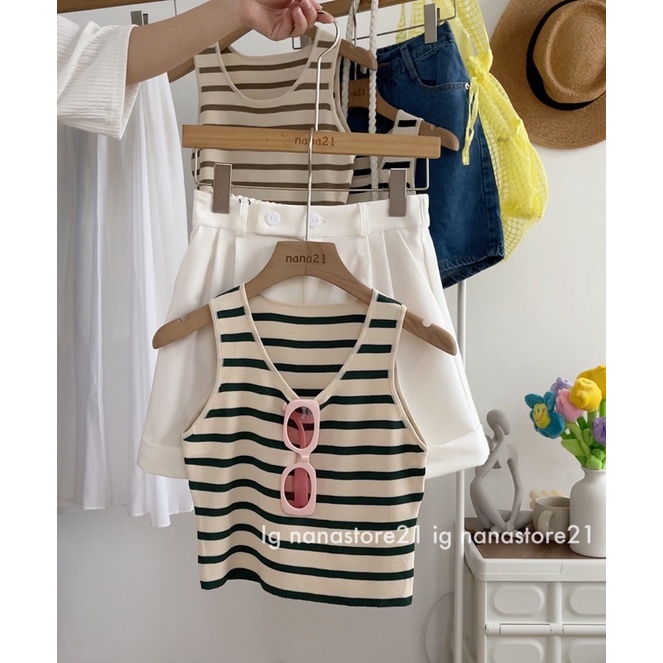 Áo ba lỗ len kẻ Nana21 Nanastore21
