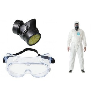 COMBO ÁO QUẦN BẢO HỘ + MẶT NẠ PHÒNG ĐỘC SAFETYMANSM306 CANADA + KÍNH BẢO VỆ MẮT 3M