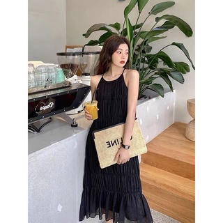 Váy đầm maxi hai dây bèo nhún pikabee