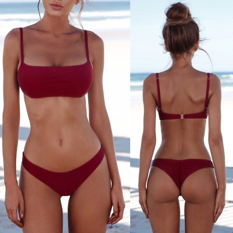 Bộ Bikini Tam Giác Màu Trơn Nâng Ngực Quyến Rũ Cho Nữ