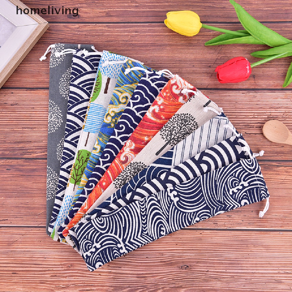Túi Dây Rút Đựng Muỗng Đũa Bằng Vải Lanh Cotton Tiện Dụng