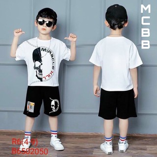 Mcbb 24-49 kg 100% cotton bộ cộc tay bé trai hiphop áo thun quần shorts phông quần áo bé trai trẻ em