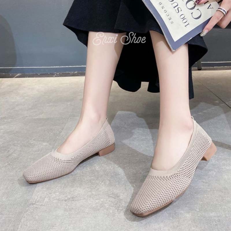 Giày Búp Bê Dệt Kim Thoáng Khí Thời Trang Nữ