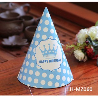 Set 6 nón chóp sinh nhật mẫu chấm bi, phụ kiện giấy