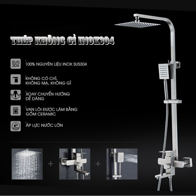 ✅GIÁ SỐC✅Bộ sen cây vuông đứng nóng lạnh inox 304