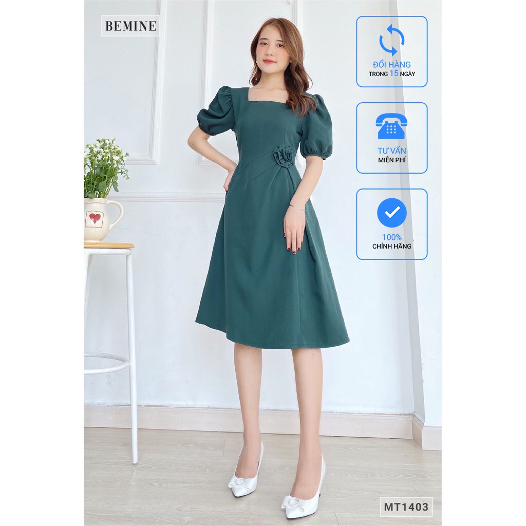 [Mã WABRWA15 giảm 15% đơn 300K] Đầm cổ vuông eo gắn bông BEMINE MT1403REU
