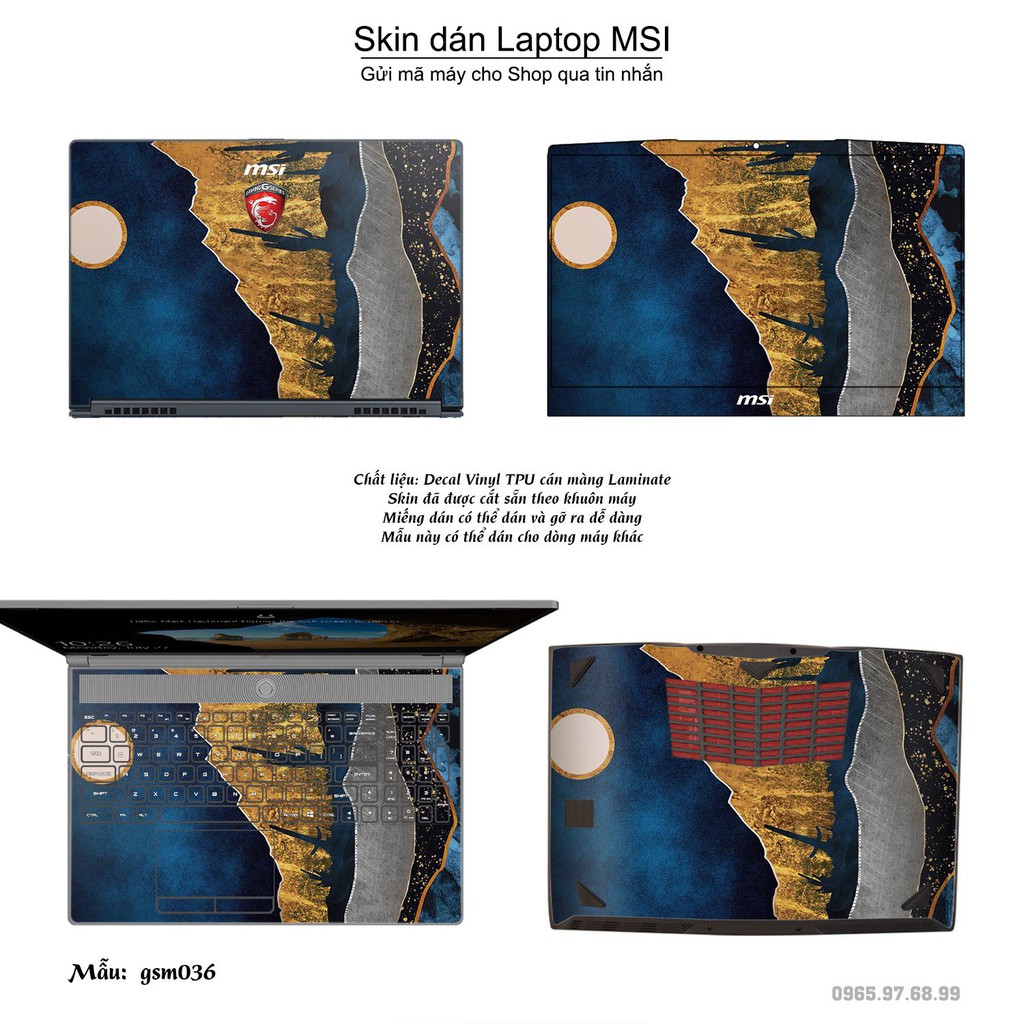 Skin dán Laptop MSI in hình giả sơn mài (inbox mã máy cho Shop)