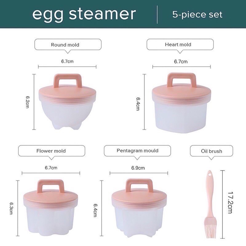 [Có Tách Lẻ -Kèm Chổi Silicon Quét Dầu] Set Khuôn Hấp Trứng, Làm Bánh Ăn Dặm Cho Bé (Bộ 4 Khuôn Nhựa Chịu Nhiệt Cao Cấp)
