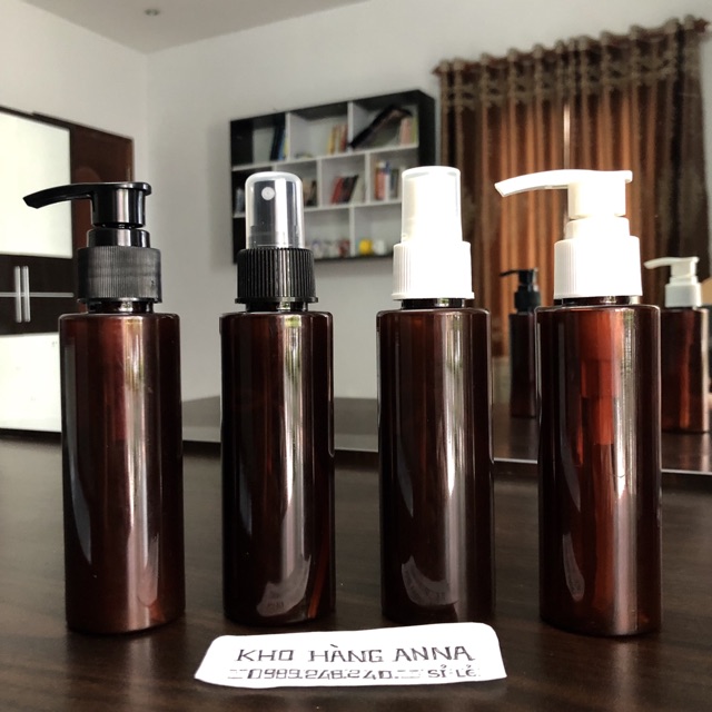 Chai nhựa màu nâu vòi Nhấn pump 500ml / 300ml 200ml / 150ml / 100ml / 50ml  - Vỏ chai Pet nâu Chiết Mỹ phẩm , sữa tắm