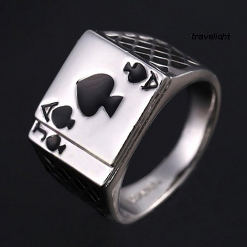 Nhẫn Mạ Vàng Trắng 18k Hình Lá Bài Poker Màu Đen Cho Nam